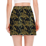 Gold And Black Japanese Bamboo Print Side Slit Mini Skirt