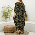 Gold And Black Japanese Bamboo Print Silk V-Neck Kaftan Dress