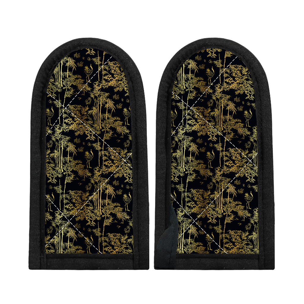 Gold And Black Japanese Bamboo Print Skillet Handle Cover