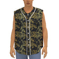 Gold And Black Japanese Bamboo Print Sleeveless Baseball Jersey