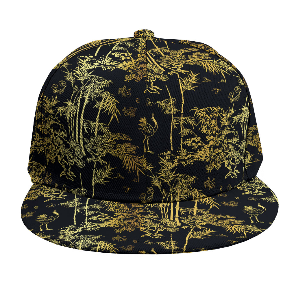 Gold And Black Japanese Bamboo Print Snapback Cap