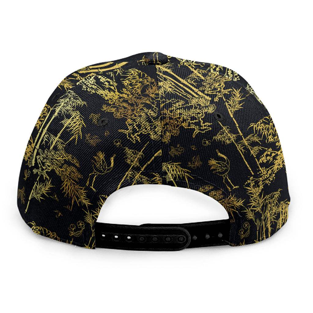 Gold And Black Japanese Bamboo Print Snapback Cap