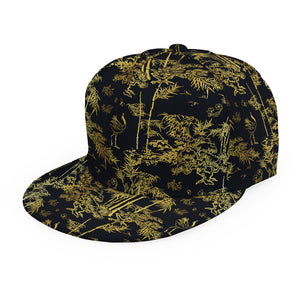 Gold And Black Japanese Bamboo Print Snapback Cap