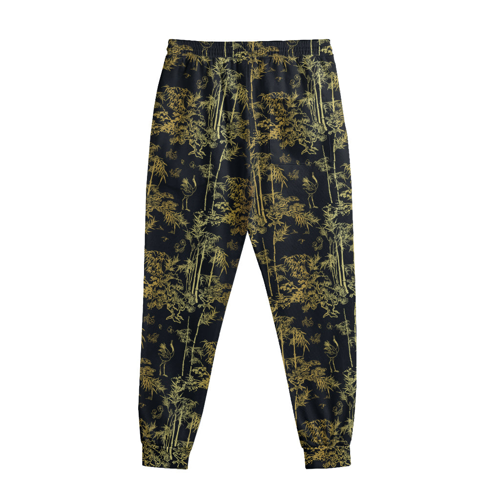 Gold And Black Japanese Bamboo Print Sweatpants