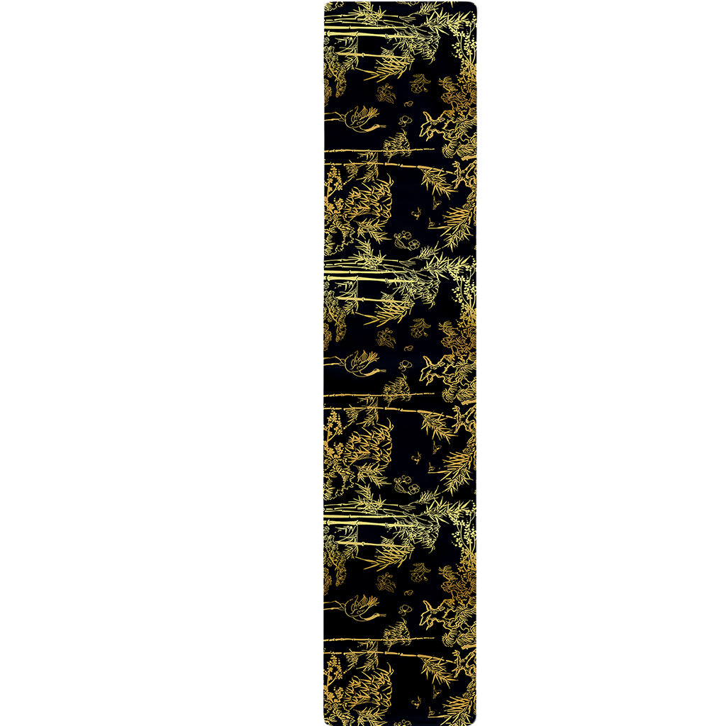 Gold And Black Japanese Bamboo Print Table Runner