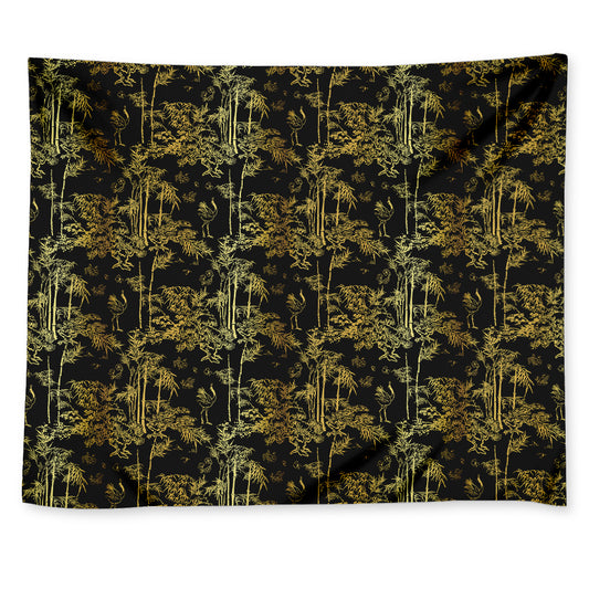 Gold And Black Japanese Bamboo Print Tapestry