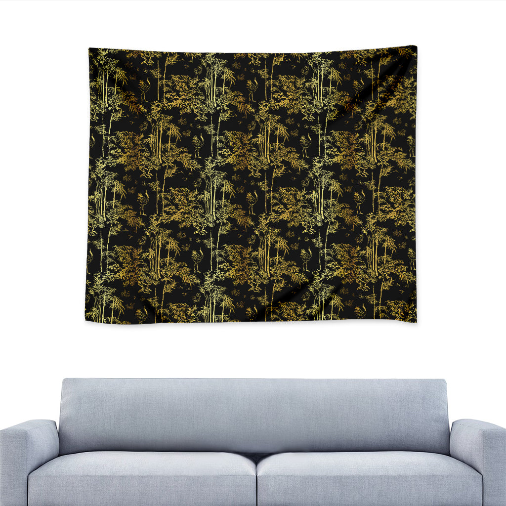 Gold And Black Japanese Bamboo Print Tapestry