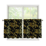 Gold And Black Japanese Bamboo Print Tier Curtains
