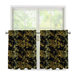 Gold And Black Japanese Bamboo Print Tier Curtains