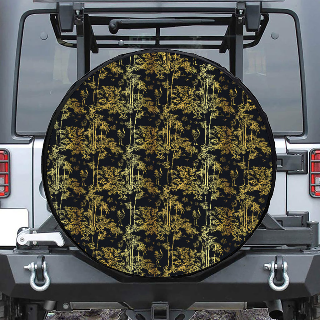 Gold And Black Japanese Bamboo Print Tire Cover