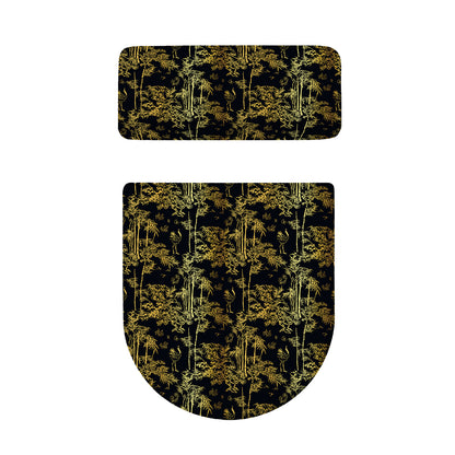Gold And Black Japanese Bamboo Print Toilet Lid And Tank Cover Set