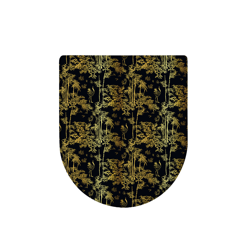 Gold And Black Japanese Bamboo Print Toilet Lid Cover