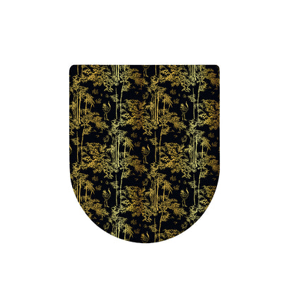 Gold And Black Japanese Bamboo Print Toilet Lid Cover