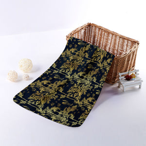 Gold And Black Japanese Bamboo Print Towel