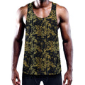 Gold And Black Japanese Bamboo Print Men's Workout Tank Top