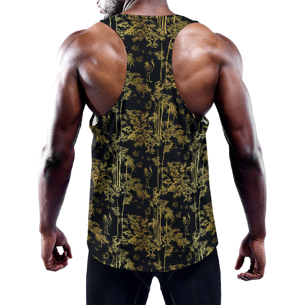 Gold And Black Japanese Bamboo Print Training Tank Top