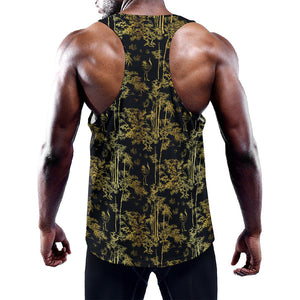 Gold And Black Japanese Bamboo Print Training Tank Top