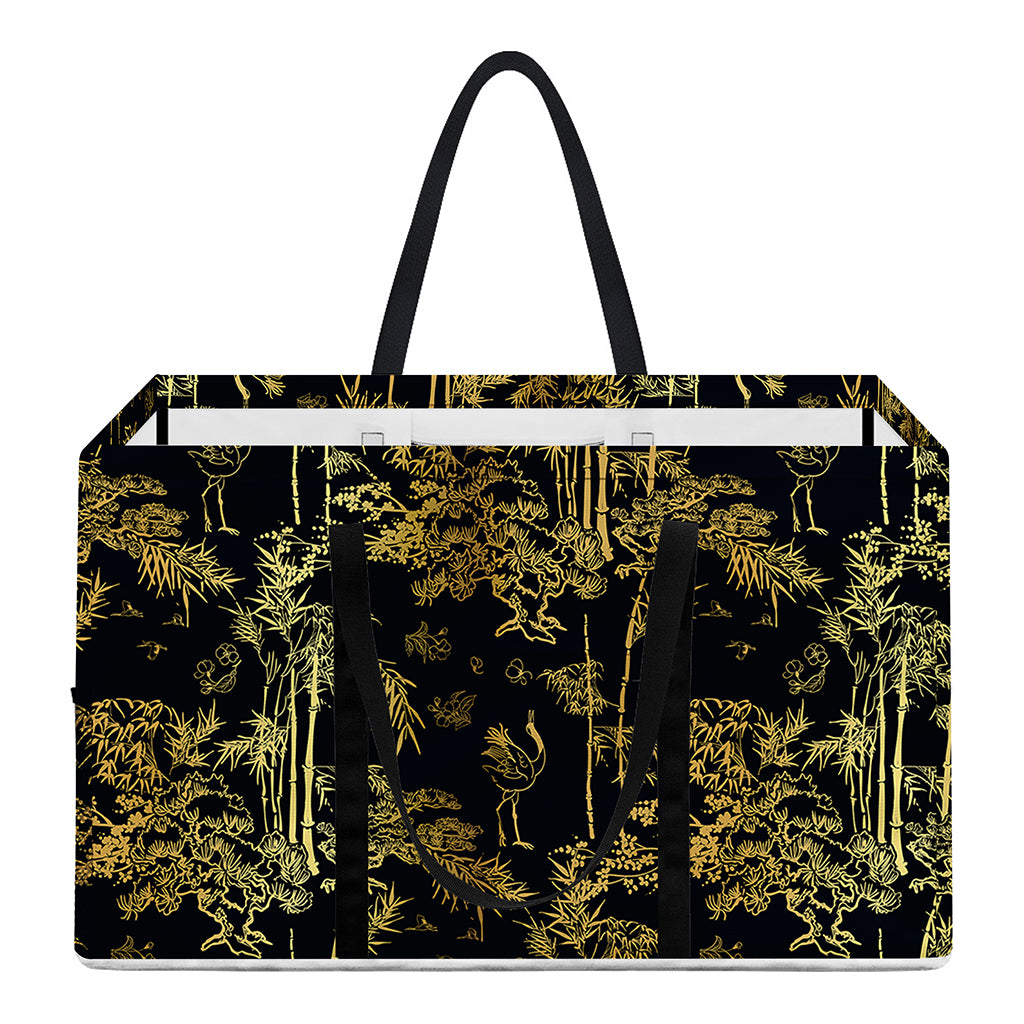 Gold And Black Japanese Bamboo Print Utility Tote Bag