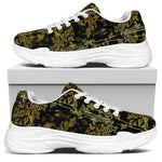 Gold And Black Japanese Bamboo Print White Chunky Shoes