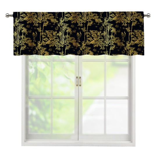 Gold And Black Japanese Bamboo Print Window Valance