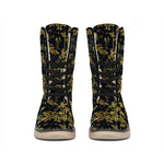 Gold And Black Japanese Bamboo Print Winter Boots