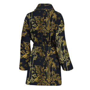 Gold And Black Japanese Bamboo Print Women's Bathrobe