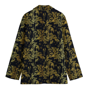 Gold And Black Japanese Bamboo Print Women's Blazer