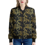 Gold And Black Japanese Bamboo Print Women's Bomber Jacket