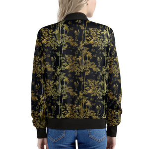 Gold And Black Japanese Bamboo Print Women's Bomber Jacket