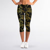 Gold And Black Japanese Bamboo Print Women's Capri Leggings