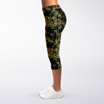 Gold And Black Japanese Bamboo Print Women's Capri Leggings