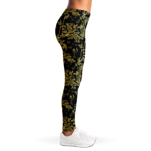 Gold And Black Japanese Bamboo Print Women's Leggings