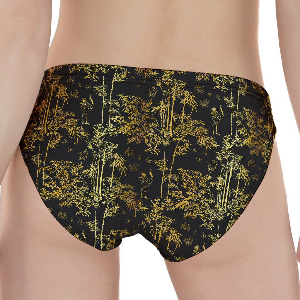 Gold And Black Japanese Bamboo Print Women's Panties