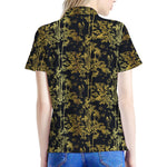 Gold And Black Japanese Bamboo Print Women's Polo Shirt