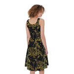 Gold And Black Japanese Bamboo Print Women's Sleeveless Dress