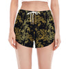 Gold And Black Japanese Bamboo Print Women's Split Running Shorts