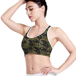 Gold And Black Japanese Bamboo Print Women's Sports Bra