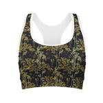 Gold And Black Japanese Bamboo Print Women's Sports Bra