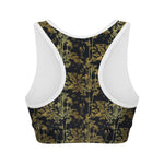 Gold And Black Japanese Bamboo Print Women's Sports Bra