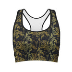 Gold And Black Japanese Bamboo Print Women's Sports Bra