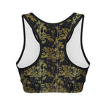 Gold And Black Japanese Bamboo Print Women's Sports Bra