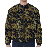 Gold And Black Japanese Bamboo Print Zip Sleeve Bomber Jacket