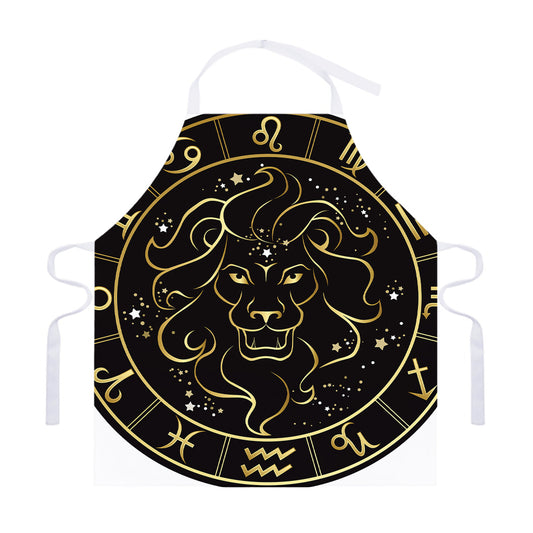 Gold And Black Leo Sign Print Adjustable Apron