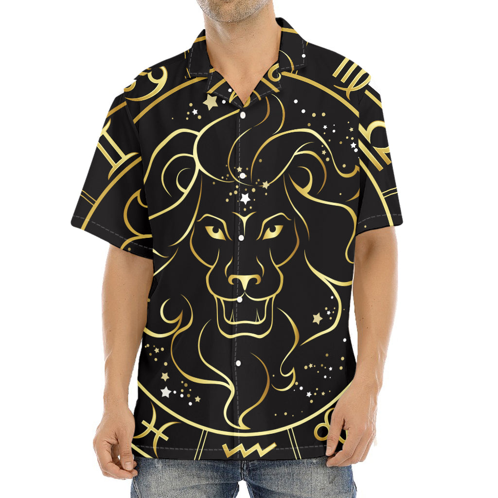 Gold And Black Leo Sign Print Aloha Shirt