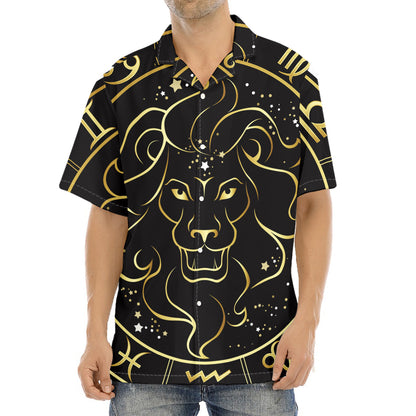 Gold And Black Leo Sign Print Aloha Shirt