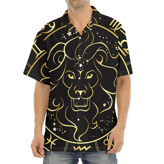 Gold And Black Leo Sign Print Aloha Shirt