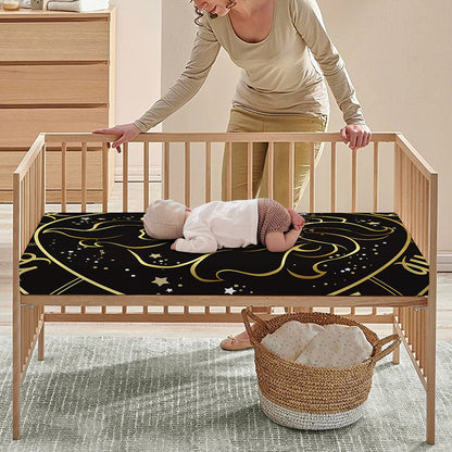 Gold And Black Leo Sign Print Baby Crib Sheet