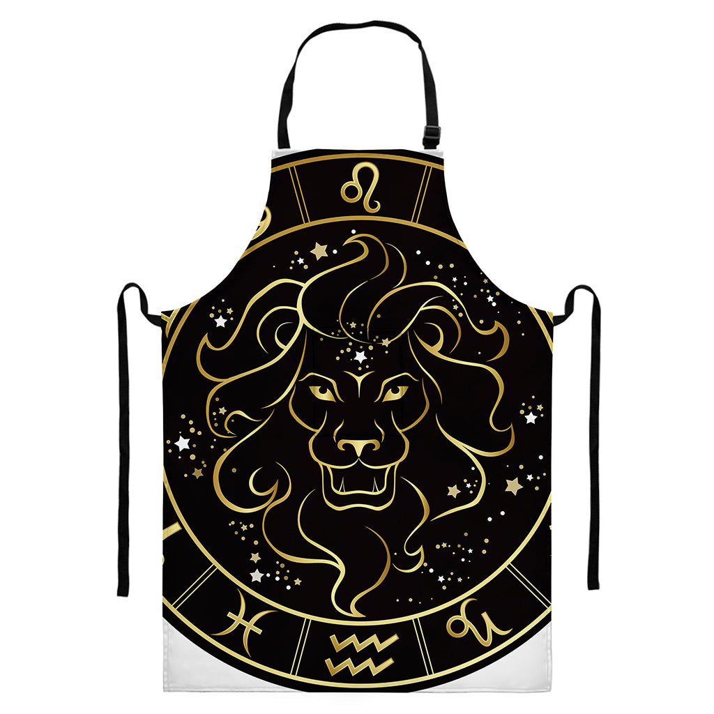 Gold And Black Leo Sign Print Bib Apron With Pocket