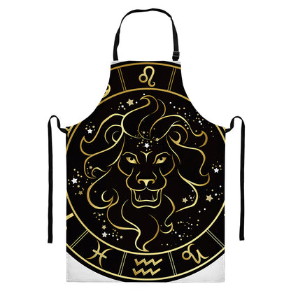 Gold And Black Leo Sign Print Bib Apron With Pocket