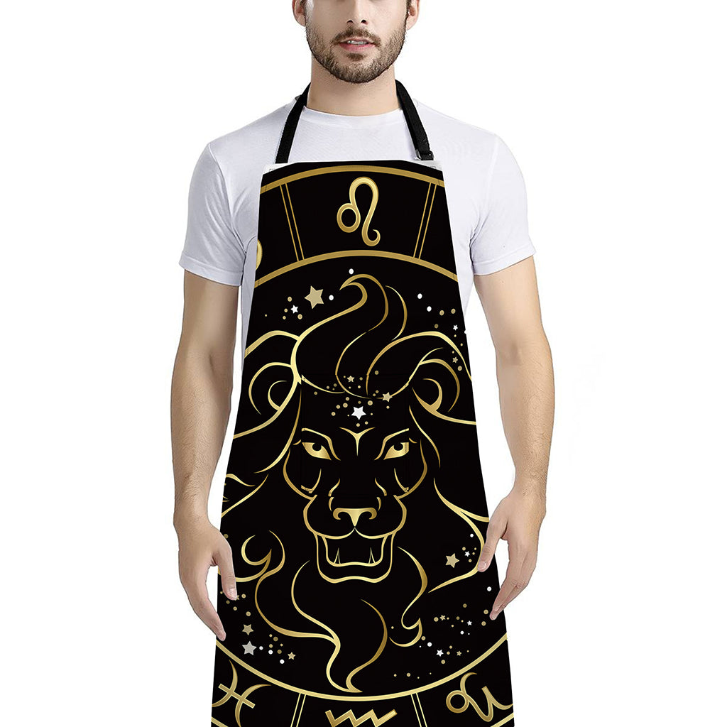 Gold And Black Leo Sign Print Bib Apron With Pocket